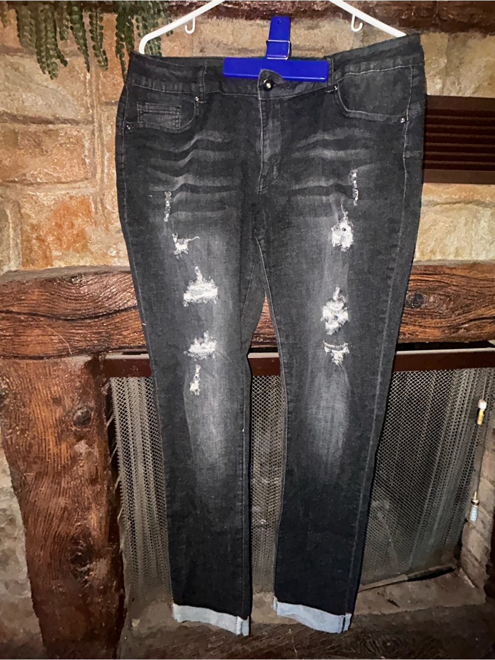 Womens Distressed Black Jeans - Slim Fit